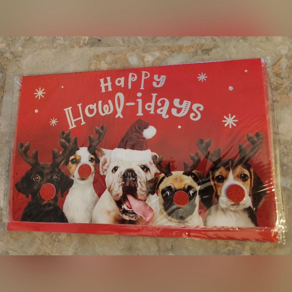 ❤️Dog Christmas Card Reindeer Puppies